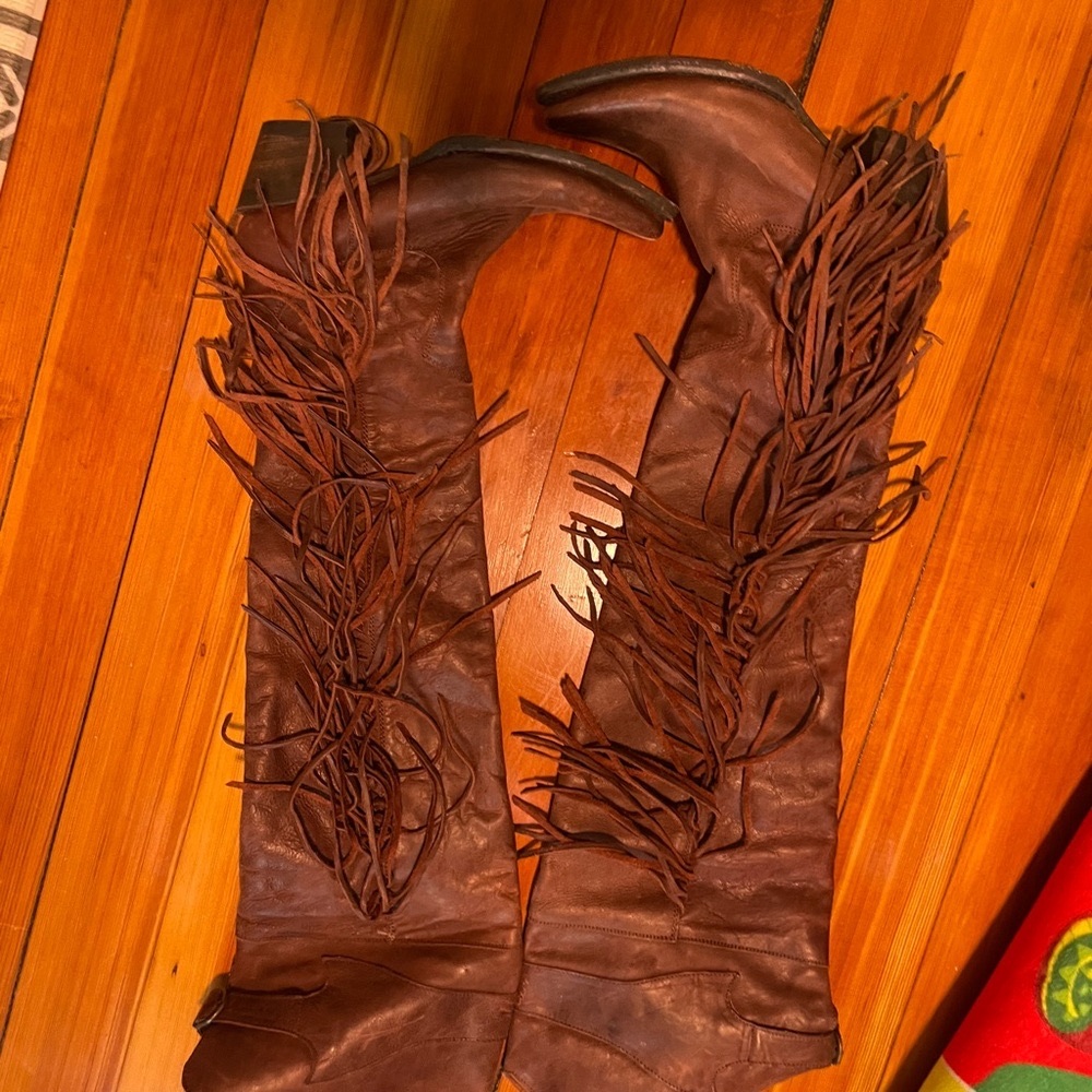 Brown Fringe Leather Boots
